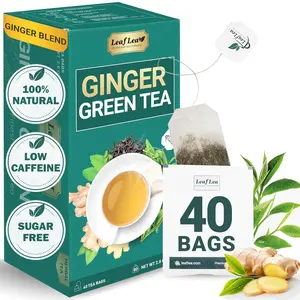 LeafLea Green Tea With Ginger Bags, Digestion & Immune Support, 40 Count | Soothing Ginger Green Tea Blend, Stevia-Sweetened, Low Caffeine, Sugar-Free, Foil-Wrapped Bags