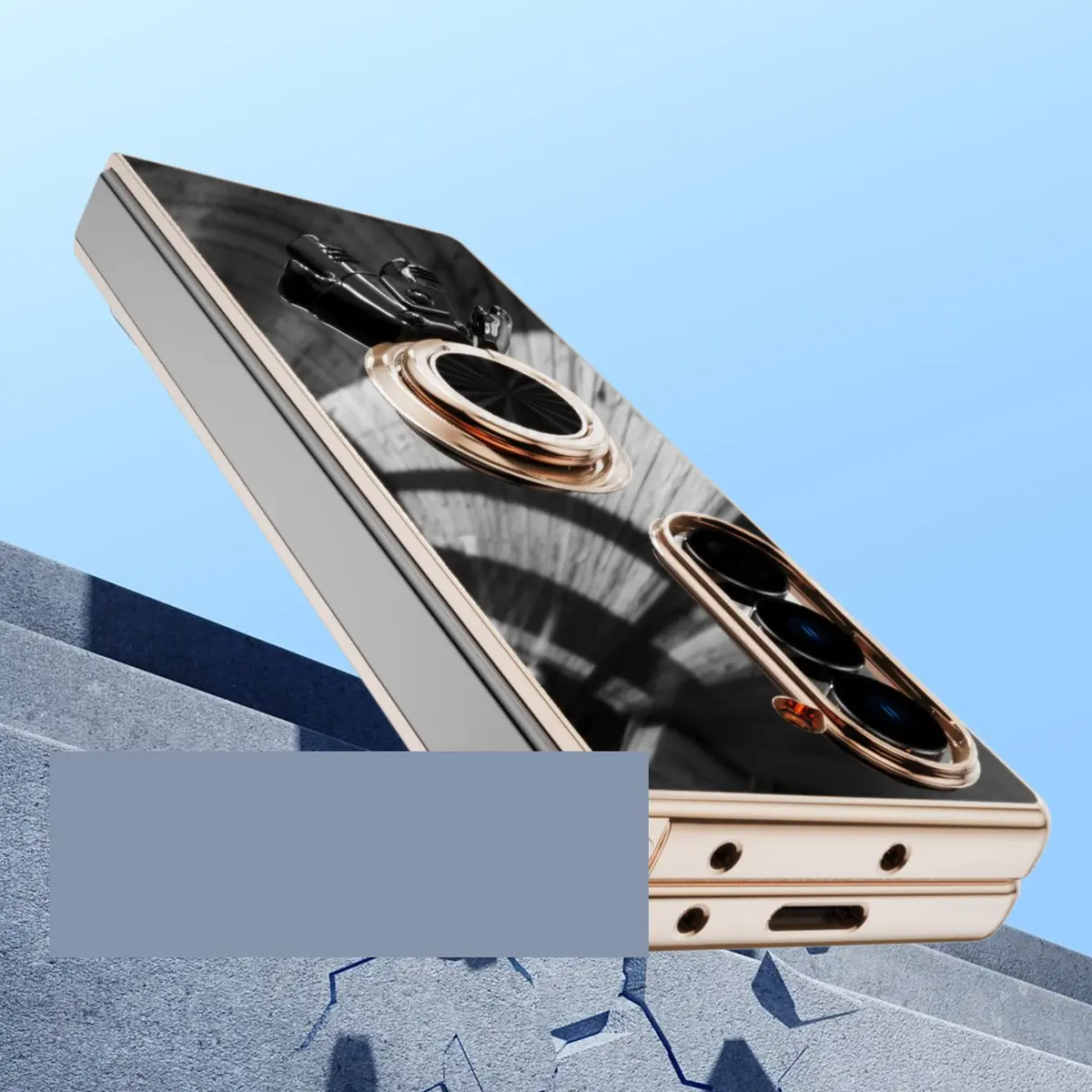 For Samsung Galaxy Z Fold6 6D Astronaut Electroplated Ring Stand Phone Case HNTKR-0090