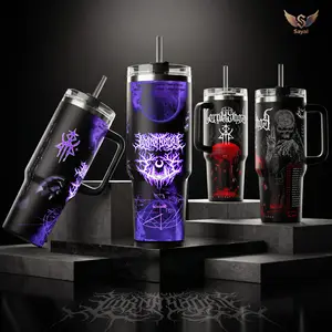 Lorna Shore Pain Remains 40 oz Vacuum Insulated Leakproof Tumbler - 18/8 Stainless Steel Water Bottle with Handle, Straw, Skull Occult Graphic - 12H+ Hot/Cold Retention Portable Bottle for Deathcore Fans Dark Aesthetic Merch Gift, Water Bottles