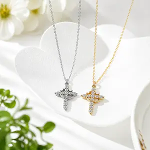 CZ Inlay Sacred Heart Cross Necklace Gold Silver Tone Religious Statement Jewelry for Women Mother's Day Birthday Gift