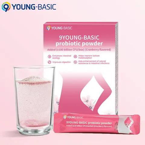 9 Young-Basic Feminine Probiotic 100B CFU with Cranberry Extract Vitamin C - Odor, Gas Control Gut Health pH Balance Healthcare Digestive Support Female Probiotic Formula Powder