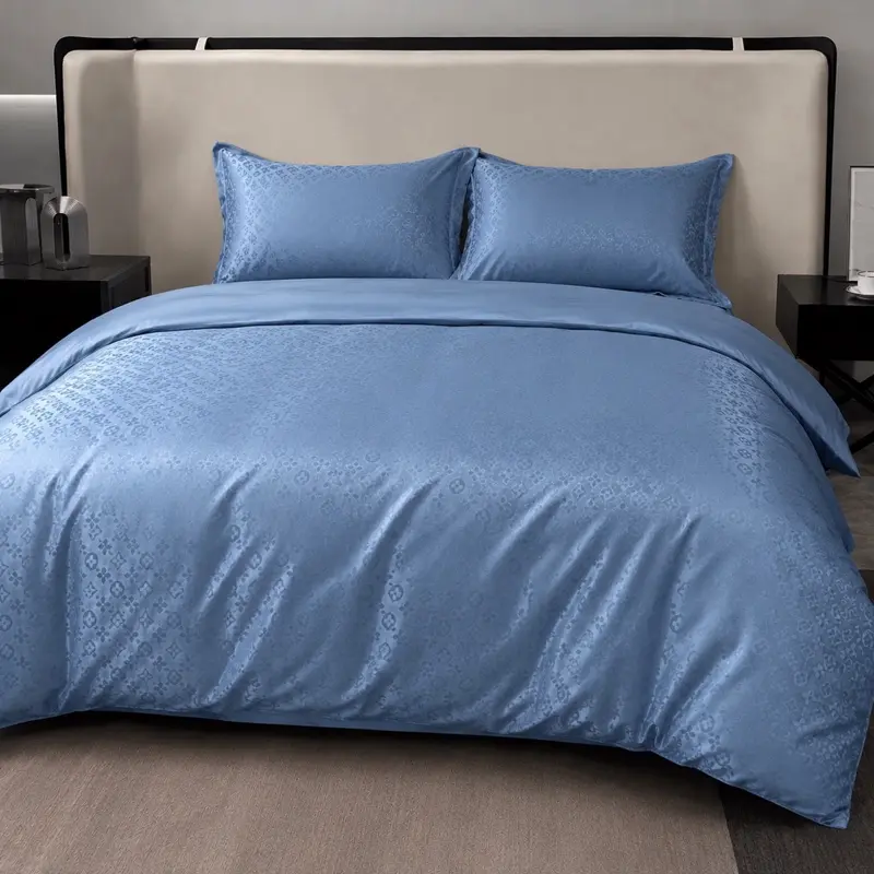 Luxury Satin Jacquard Duvet Cover Set – 4 Piece Bedding Set with Fitted Sheet & 2 Pillowcases – Soft Polyester Bedding