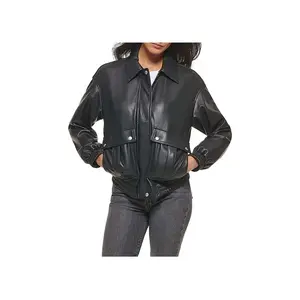 Posh Black Leather Bomber Jacket - 100% Genuine Leather with Shirt Collar