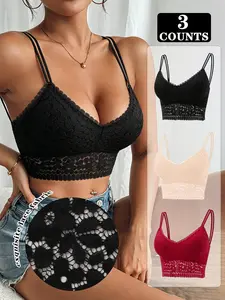 3PCS Exquisite Floral Lace Bras Multi-Color Collection Seamless & Soft Bralettes for Women