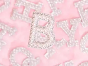 Pearl Rhinestone Letter Patches A-Z | Iron On Alphabet Appliques | DIY Clothing Embellishments | Hat Bag Decoration | Glue and Sew On Craft