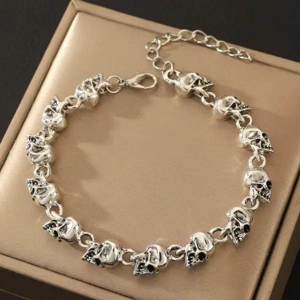 Exquisite Bracelet with Linked Skull Beads, Stainless Steel Rocker Style Jewelry for Men & Women, Ideal for Parties & Daily Wear, Gothic Stainless Steel, Beaded Bracelets, Punk