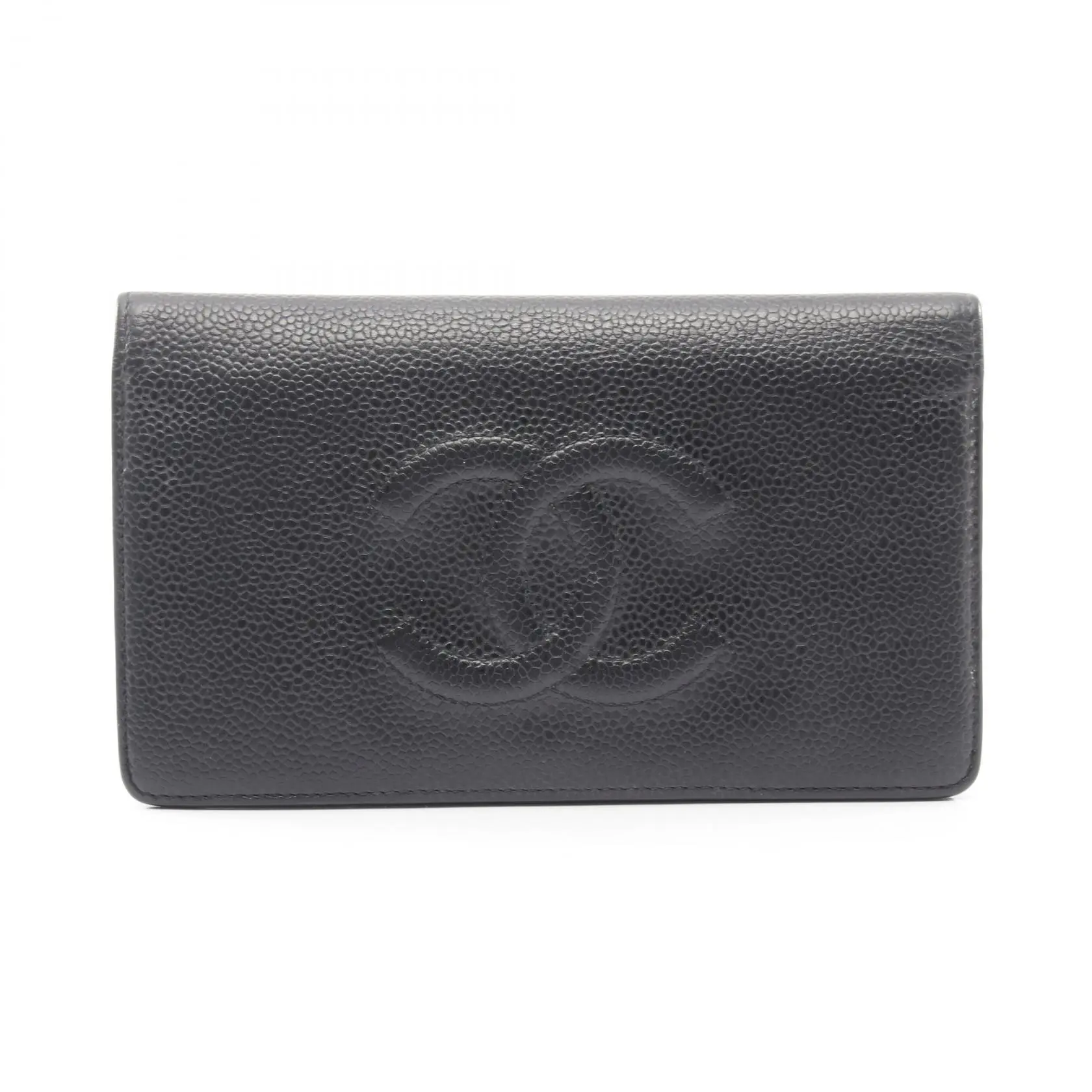 Pre-owned CHANEL Calfskin Small Leather Goods Coco Mark Grained Long Bifold Wallet