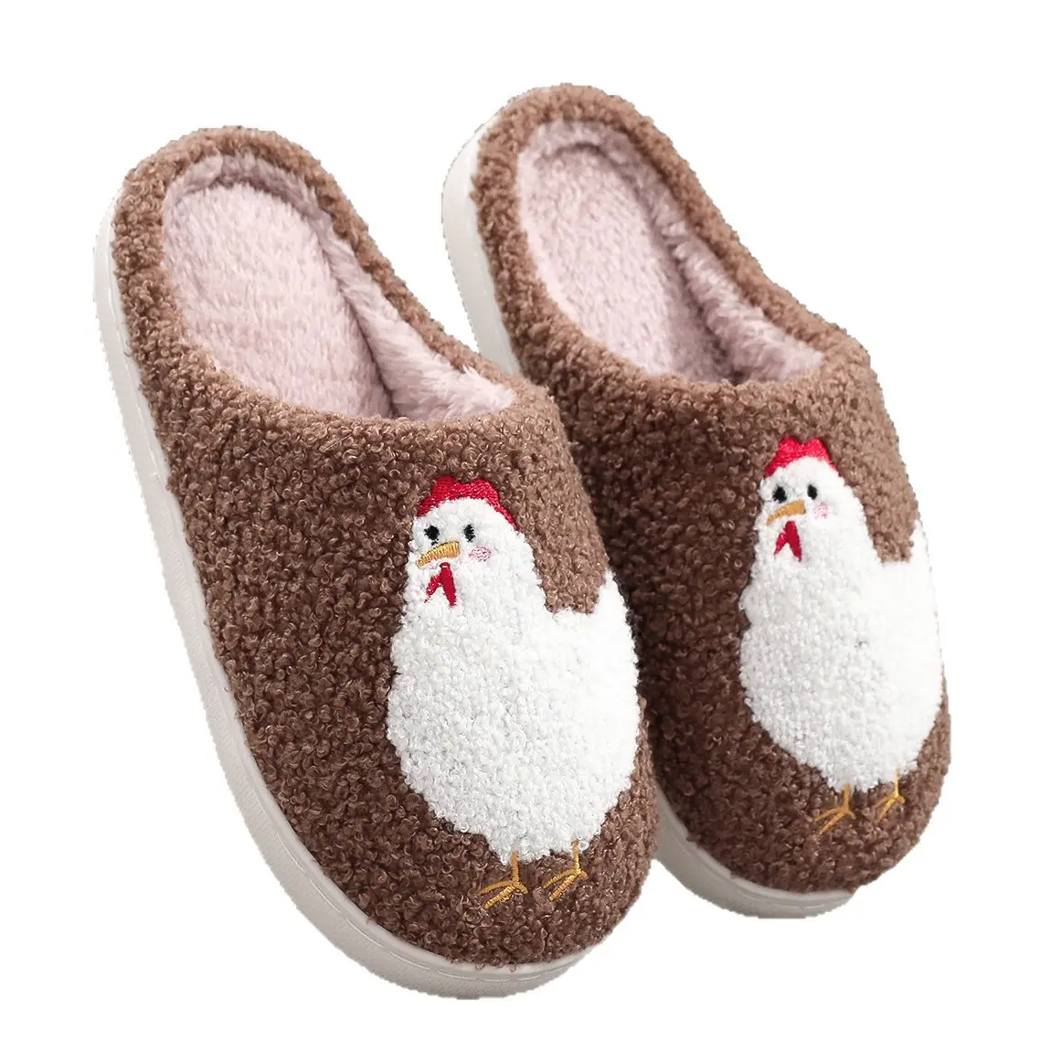 Women's Cute Chicken Plush Slippers, Soft Warm Fuzzy House Shoes, Cozy Cartoon Indoor Outdoor Winter Slippers for Home