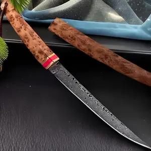 Japanese Damascus Dual Blade Knife - Sandalwood Double Blade Kitchen Knife for Outdoor Survival & Kitchen Prep survival gear and equipment survival gear outdoor mini Paring knife razor-sharp blade  Pocket Folding boning  knifesantoku 67-layer damascus v