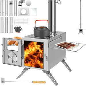 【mothersdaygift】Lilypelle Camping Tent Stove Portable Wood Burning Stove with Window and 7 Chimney Pipe Side Racks 2 Grates, Folding Hot Tent Stove for Outdoor Camping, Hiking, Fishing, Backpacking