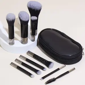 Portable Makeup Brush Set, 10pcs Easy-taken Mini Full Complete Function Cosmetic Brushes Kit with Brush Pouch (colorful)