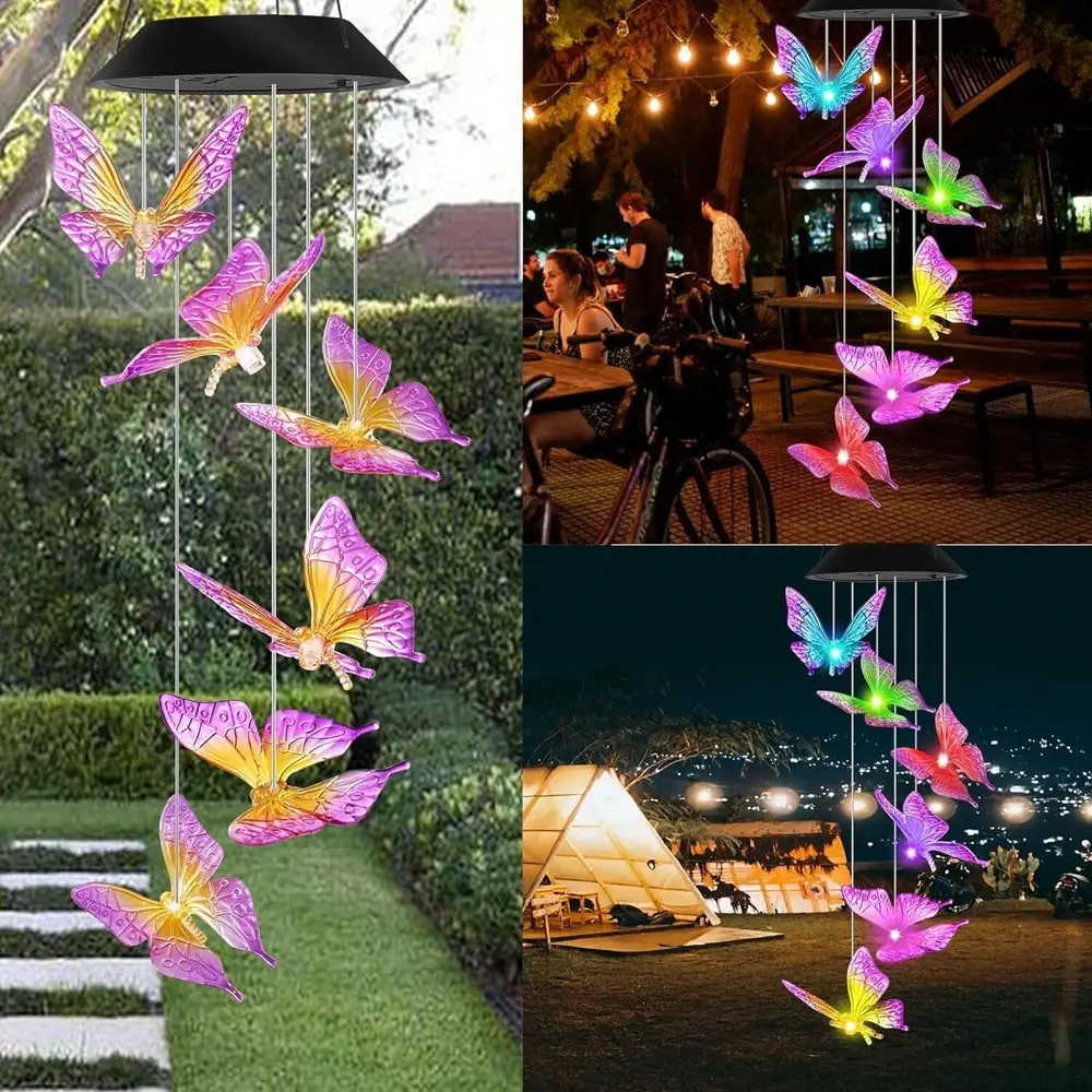 Solar Butterfly Wind Chime Lights – Color-Changing LED Hanging Garden ...