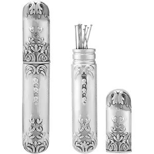 Vintage Needle Storage Case Antique Silver Needles Tubes Toothpick Keeper Holder Box Container Portable Sewing Supplies Tools for Embroidery Cross Stitch Hand Crafts 3.46x0.59inch