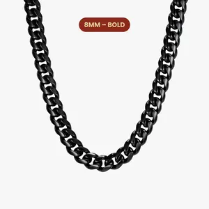 JAXXON Cuban Link Chain 8mm - Black - Waterproof - Box Clasp