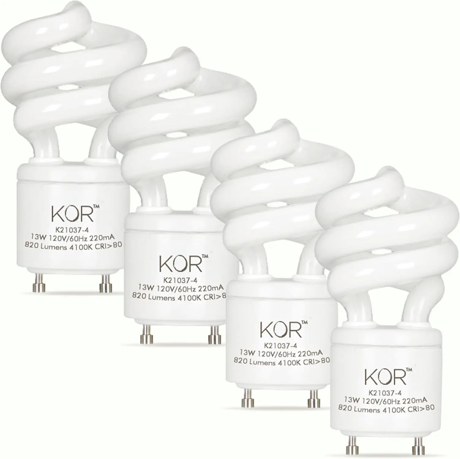 (4 Pack) 13 Watt Mini Spiral - GU24 Base - (60W Equivalent) - T2 Mini-Twist - CFL Light Bulb (Cool White (4100K), CFL)