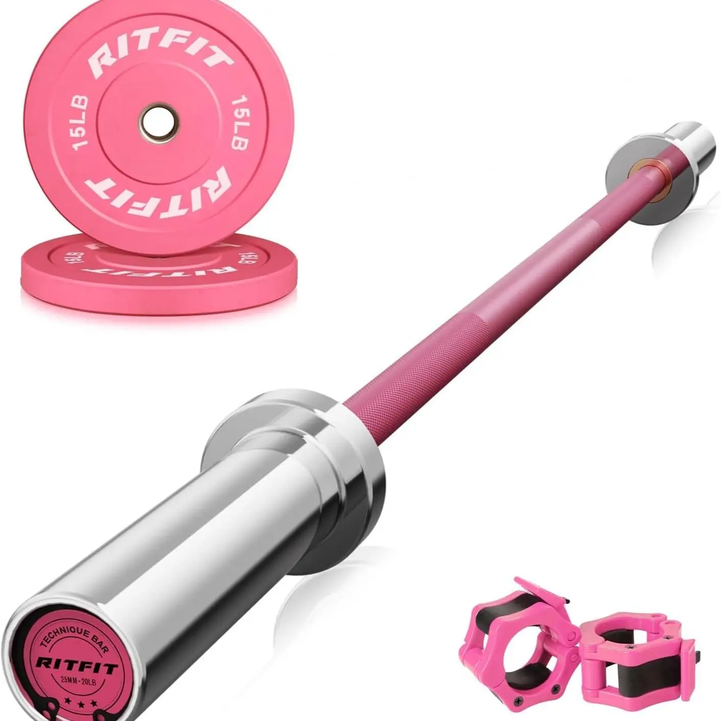 4FT Barbell with 30LB Pink Plate Set