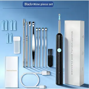 9-in-1 Smart Visual Ear Cleaning Kit with LED Light and Cleaning Brush, iOS/Android - Compatible Ear Care Tool -  Earwax Cleaning Kit wax removal camera waterproof endoscope wide angle ear cleaner Ear Wax Remover rechargeable wax removal tool battery dual