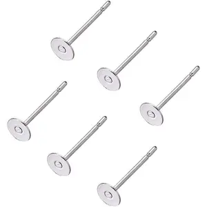 500 count Stainless Steel Earring Posts 4mm Flat Pad Blank Tray Stud Earrings for  Making