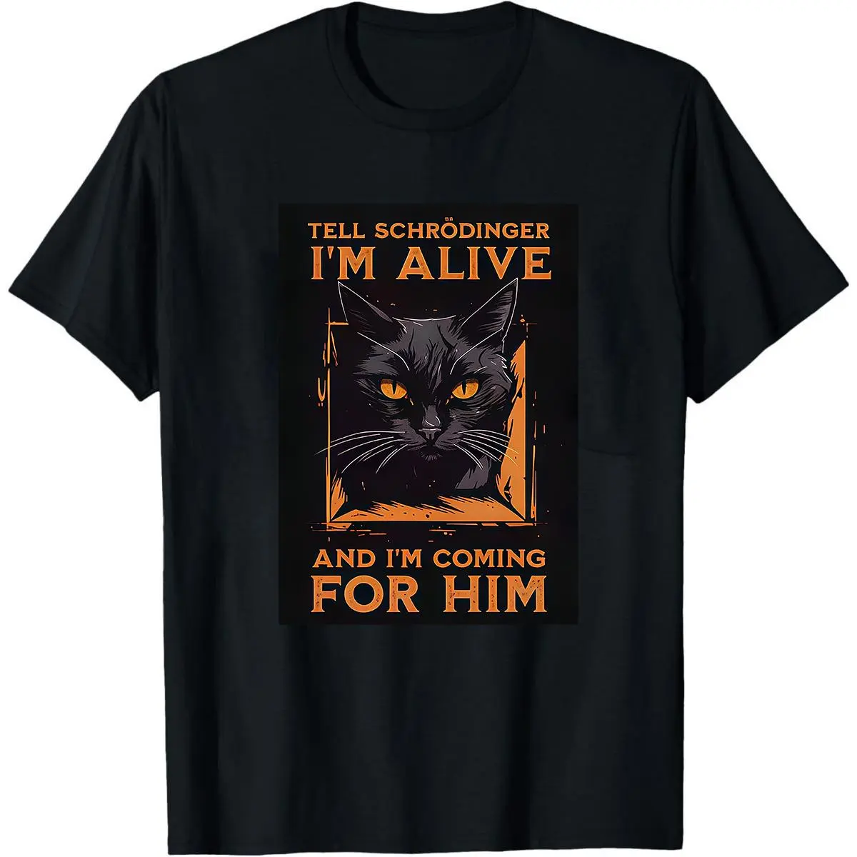 Quantum Mechanics Meme Print Casual Crew Neck Men's T-Shirt, Schrödinger's Cat Pattern Men's Top, Quantum Enthusiast Gift