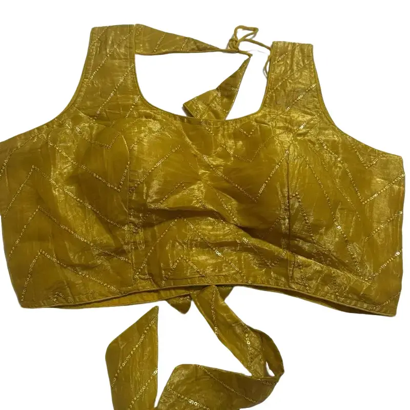 Organza Silk Designer Blouse with Bow in Back, Gold Color, Adjustable Straps, Versatile Top for Various Occasions - Shirts