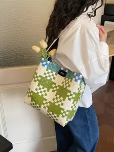 2026 New Handmade Colorful Woven Bag, Trendy Basket Women's Shoulder Bag, Handbag Crossbody, Crossbody Shoulder Purses, Casual Beach Bag for Vacation, Boho Shoulder Bags, Bohemian Crossbody Bag