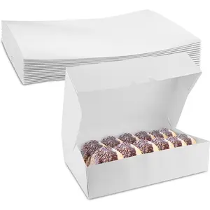 MT Products White Donut Boxes - 14" x 10" x 3.5" Auto-Popup Bakery Boxes - Pack of 15