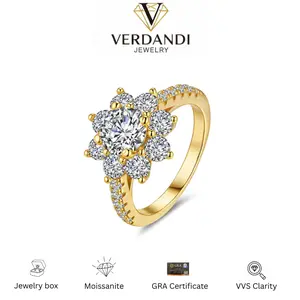 Sunflower Synthetic Moissanite Ring in 925 Sterling Silver Elegant Luxury Gift for Women, Perfect for Anniversary and Wedding