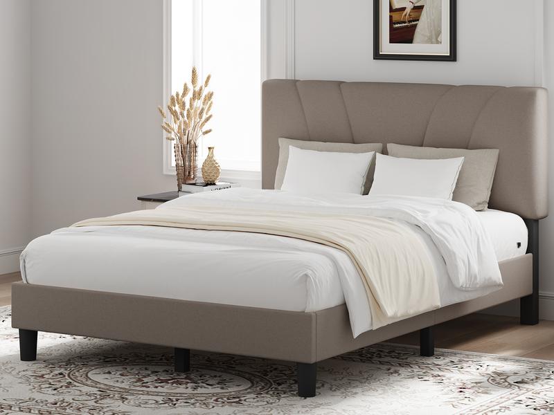 Bed Frame Upholstered Platform Full/Queen/King Bed Frame with Adjustable Headboard, Strong Weight Capacity, No Box Spring Needed, Easy Assembly