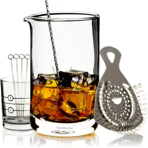 Mixing Glass, Old Fashioned Kit, Large 24 oz   Mixer for Bartenders, 9- Home Bar Accessories Set for Manhattans and Other  Drinks