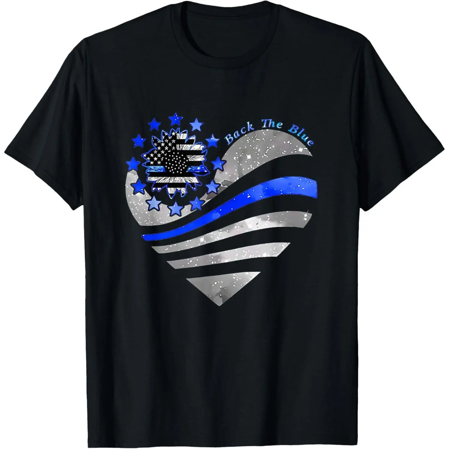 Sunflower Thin Blue Line Police Heart Back The Blue Law Enfo T-Shirt