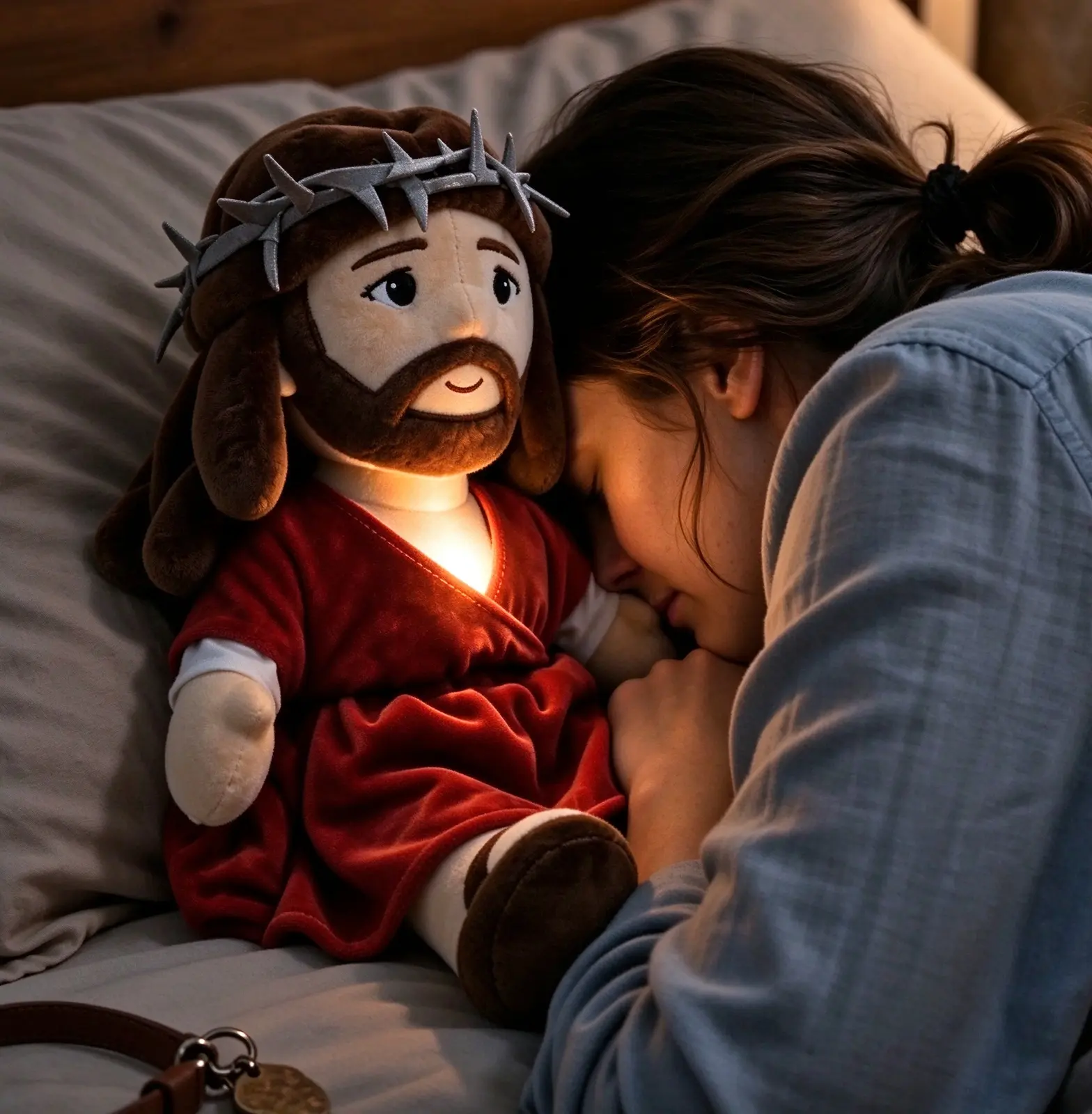 Cuddly Stuffed Jesus Plush Toy - 4-Mode Soothing Battery-Operated Faith-Inspired Comfort Toy, Batteries Not IncludedSleep Aid Plushies Christmas Gift (Display Box)