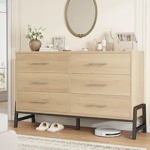 52" Wide Dresser, Wide Drawer with Storage Freestanding, 6 Dresser for Bedroom,Wooden Closet Storage Chest for Living Room, Bedroom, Entryway,