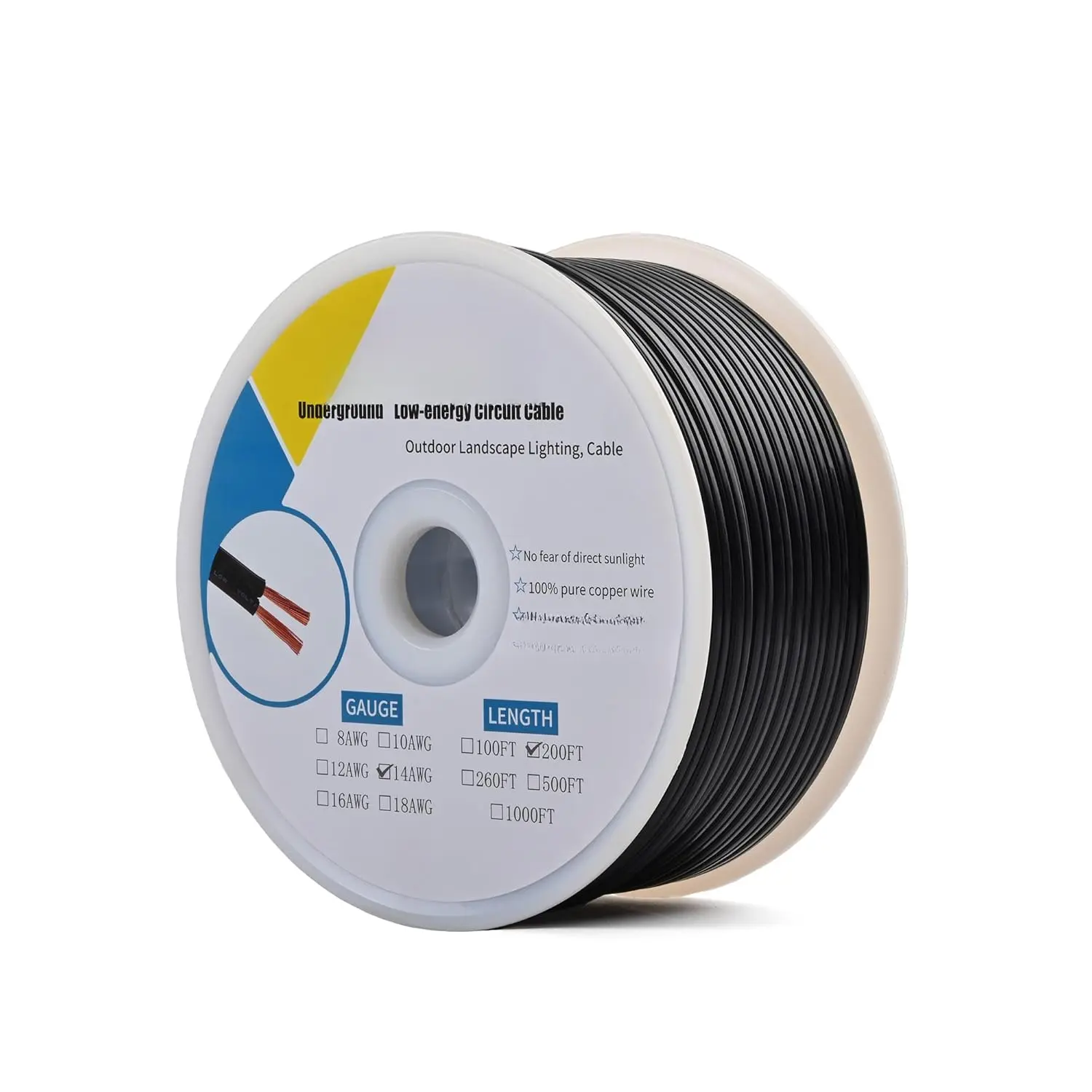 14/2 Low  Landscape Wire 200 , 14 Gauge 2 Conductor, Outdoor , Direct Buried Landscape Lighting Wire, Pure Copper Making (200FT)