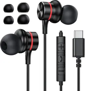 USB C Headphones, Wired Earbuds in-Ear Type C Earphone, Microphone & Volume Control HiFi Stereo Type C Earphones for  17/16/15 Pro Max, Galaxy S24/S23/S22/S21/A53 Pixel 8/7/6-1Pack