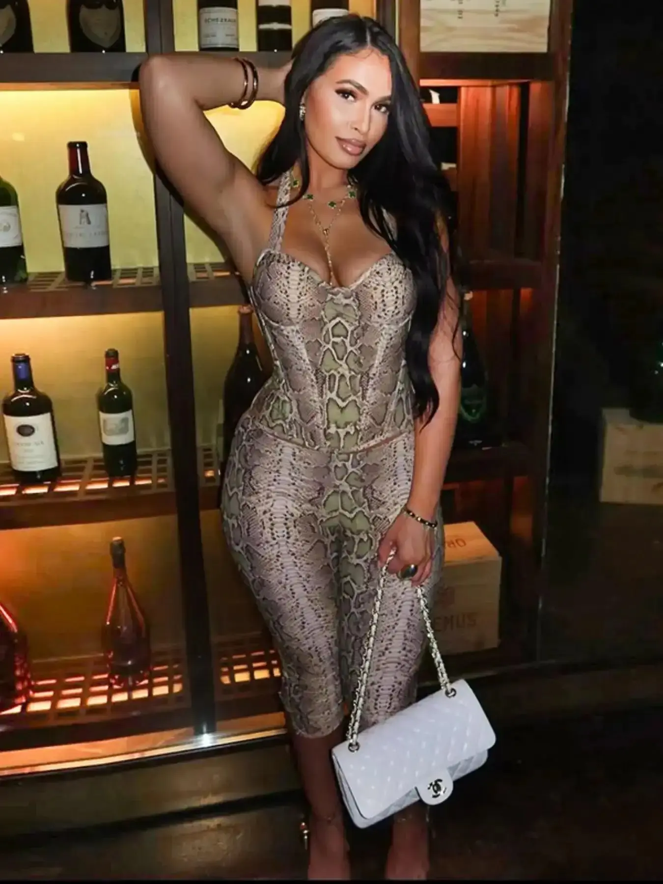 Effortless Fashion Two-Piece Set, Trendy Snake Skin Print Halter Neck Sleeveless Top   Long Pants, Slim-Fit Draped Design, Full Style, Summer Set, effortless layering, chic everyday, refined casual