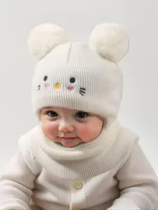 Cute Cat Embroidered Knit Hat for Babies & Toddlers, Warm Winter Beanie for Outdoor Use, Daily Commuting Essential, Moderate Fabric Thickness, Bunny Bonnet