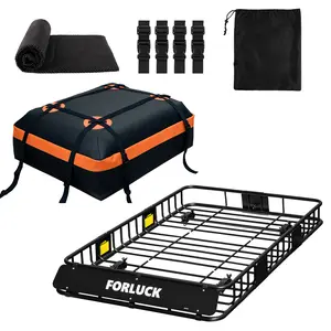 Forluck 54 x 34 x 6 Inch Universal 250 LBS Heavy Duty Roof Rack Cargo Carrier with Waterproof Bag, Extension Rooftop Cargo Carrier, Car Top Luggage Holder for SUV, Truck or RV Steel Construction