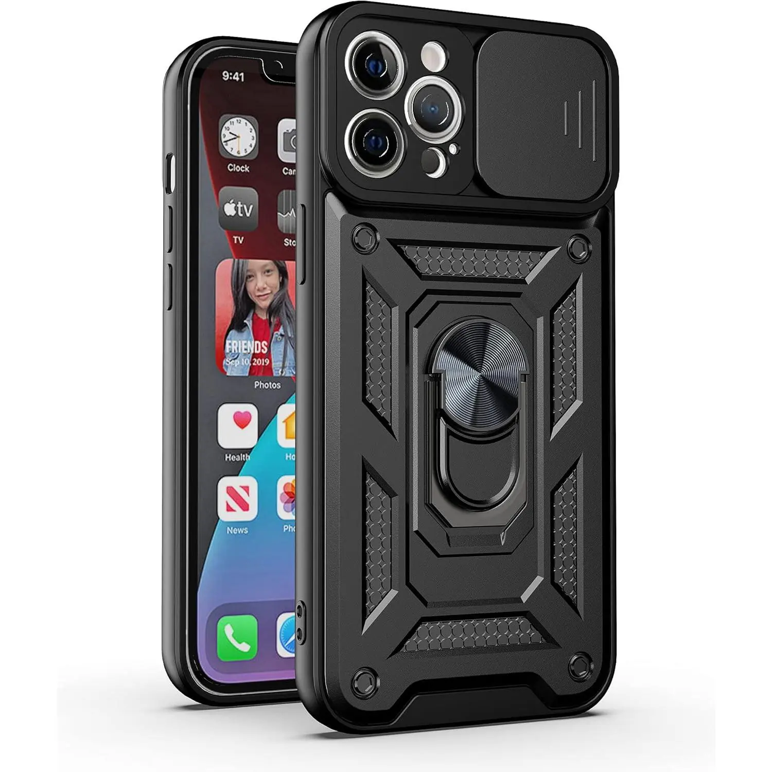 Phone case for iPhone 17 16 15 14 13 12 11pro max plus Case with Slide Camera Cover & Rotated Ring Kickstand Military Grade Shockproof with Magnetic Car Mount Holder Cover,back to school,back to school haul