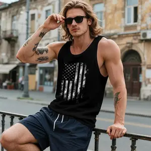 Men's Vintage American Flag Tank Top |  Patriotic USA Flag Sleeveless Shirt | Gym Workout Casual Summer Tank Top