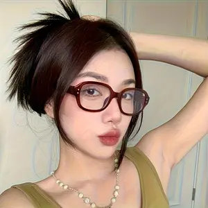 1 pair of chic retro oval women's decorative fashion glasses - clear lenses, minimalist design, black, amber and brown frames - perfect for fashion glasses and everyday wear