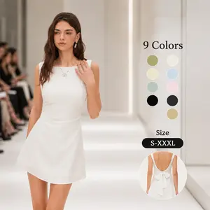 Linen-Blend Boat Neck Knotted Backless Mini Dress – Women's Chic Elegant Summer Vacation Sundress, Solid White A-Line Fit Flare Party Cocktail Dress SwimWeek