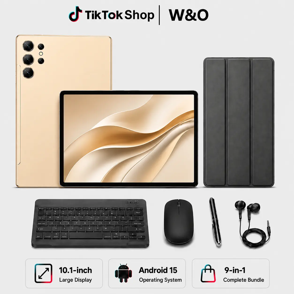 Back to School Tablet Deal: W&O X9 10.1" Android 15, 8GB RAM 256GB Storage, 8000mAh Long Battery, Dual WiFi, SIM & microSD | 9-in-1 Bundle Keyboard Mouse Stylus Case