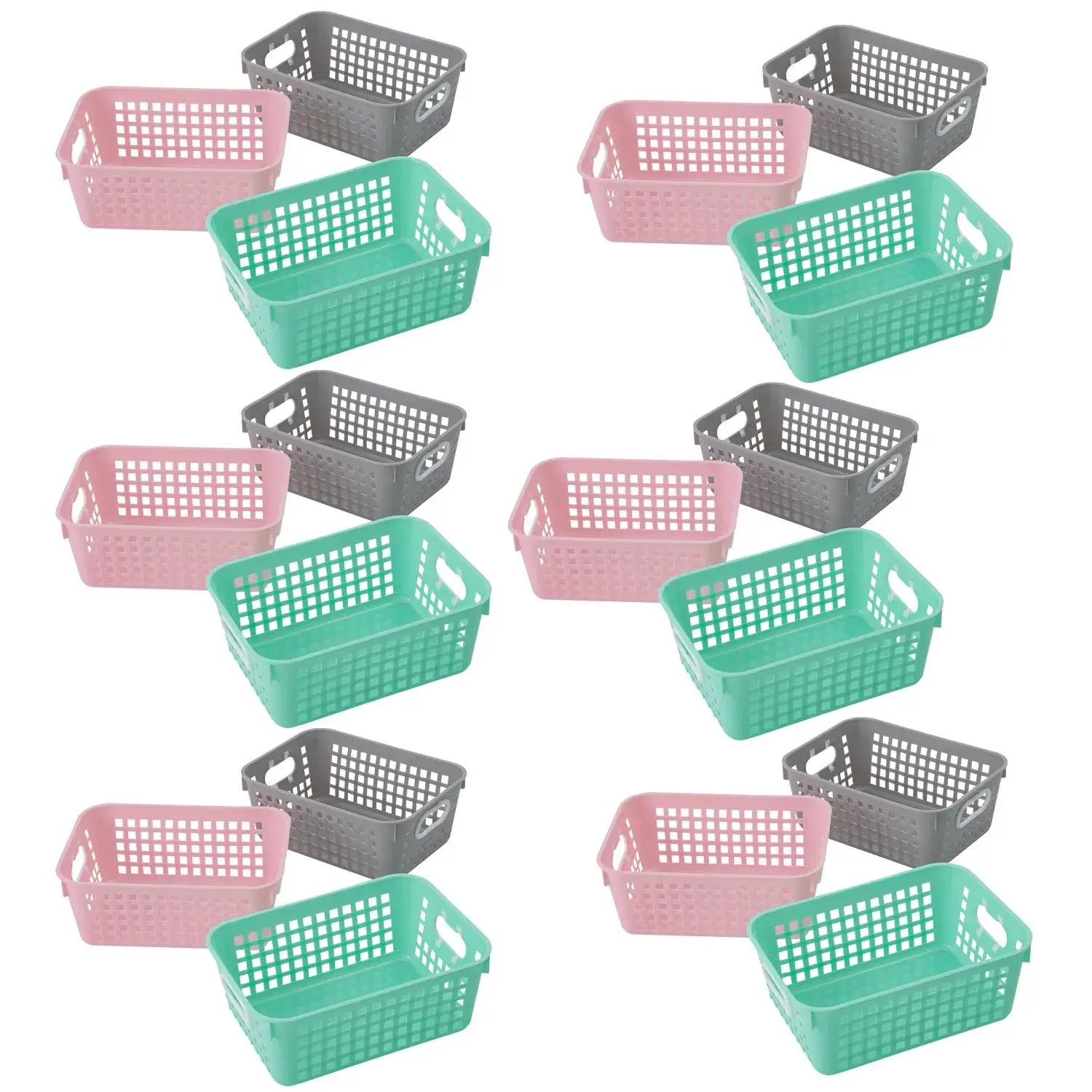 11" x 4 1/2" Bulk 18 Pc. Pastel Classroom Storage Tall Plastic Baskets with Handles