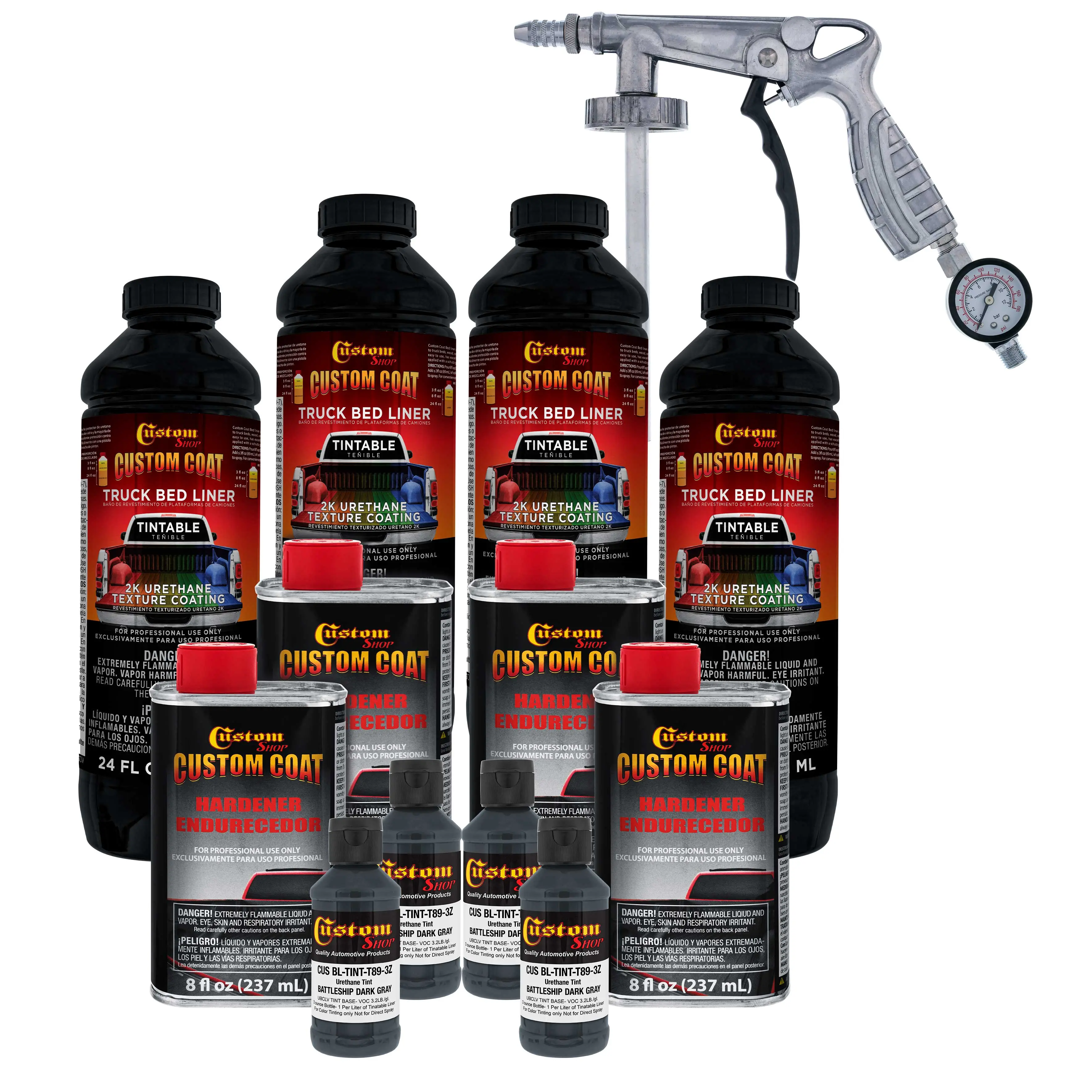 Federal Standard Color #36118 Battleship Dark Gray T89 Urethane Spray-On Truck Bed Liner, 1 Gallon Kit with Spray Gun & Regulator - Textured Coating