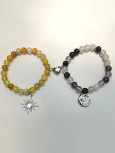 Natural Stone Beaded Bracelet, Moon & Sun Design Magnetic Charm Bracelet for Women & Men, Stackable Bracelets, Fashion Accessories for Party, Daily Clothing Decor