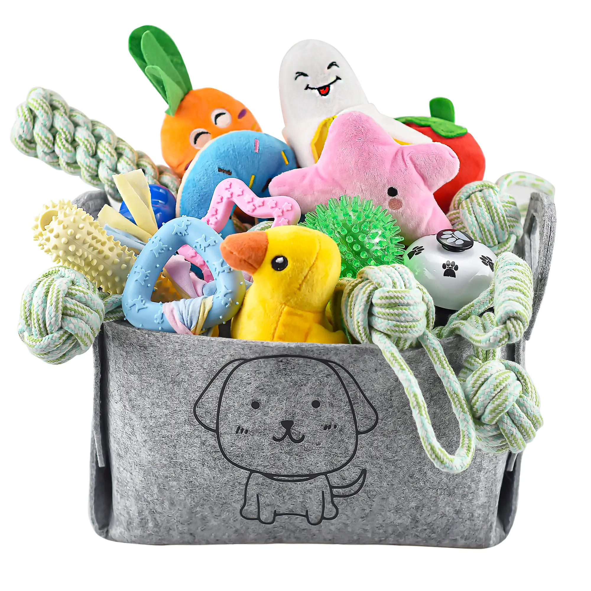 24 Pack Puppy Chew Toys, Dog Teething Toys with Storage Bin, Dog Rope Toys and Squeaky Toys for Boredom, Interactive Dog Toys for Small & Medium Breed