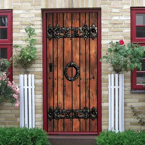 2 Vintage Wooden Decorative Door Wall Sticker Stereo Simulated Wood Grain Door Decal Self Adhesive Removable Fake Door Mural for Living Room Bedroom Vintage Wooden Decorative Door Wall Sticker Stereo Home Decor Household Decoration Supplies
