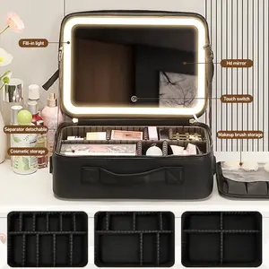 Travel Makeup Bag with LED mirror Cosmetic Bag Adjustable Dividers, Makeup Organizer Bag with Lighted Mirror 3 Color Scenarios Adjustable Brightness,Waterproof, Professional Cosmetic Artist Organizer.Perfect Christmas Gift For Friend & Family.