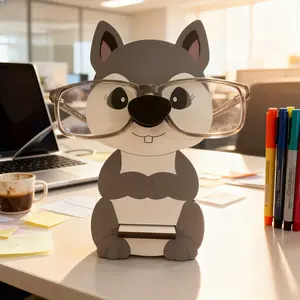 A wooden cute hamster glasses holder - a cute animal glasses display stand, a creative wooden printed glasses storage rack, suitable for home desks, Office Desk Accessories, and an ideal birthday gift.