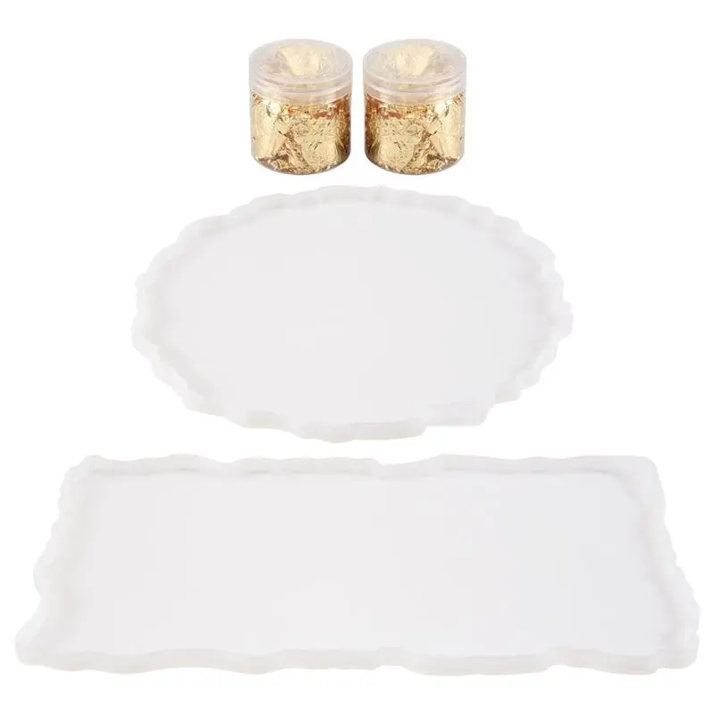 2-Piece Large Flexible Irregular-Edge Silicone Mold Set - 2 Shapes (Rectangle+Round) Epoxy Resin Tray Molds for DIY Crafts, Home & Festive Party Supplies, Two Shapes